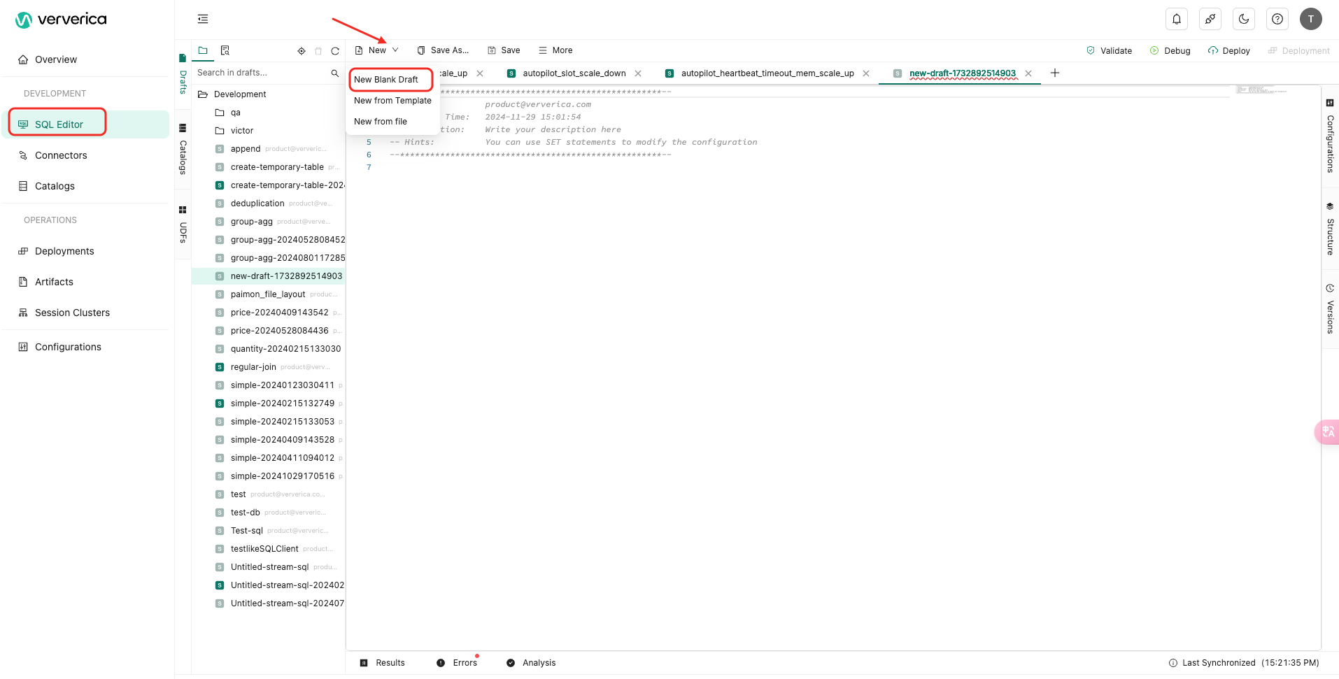 New Blank SQL Draft