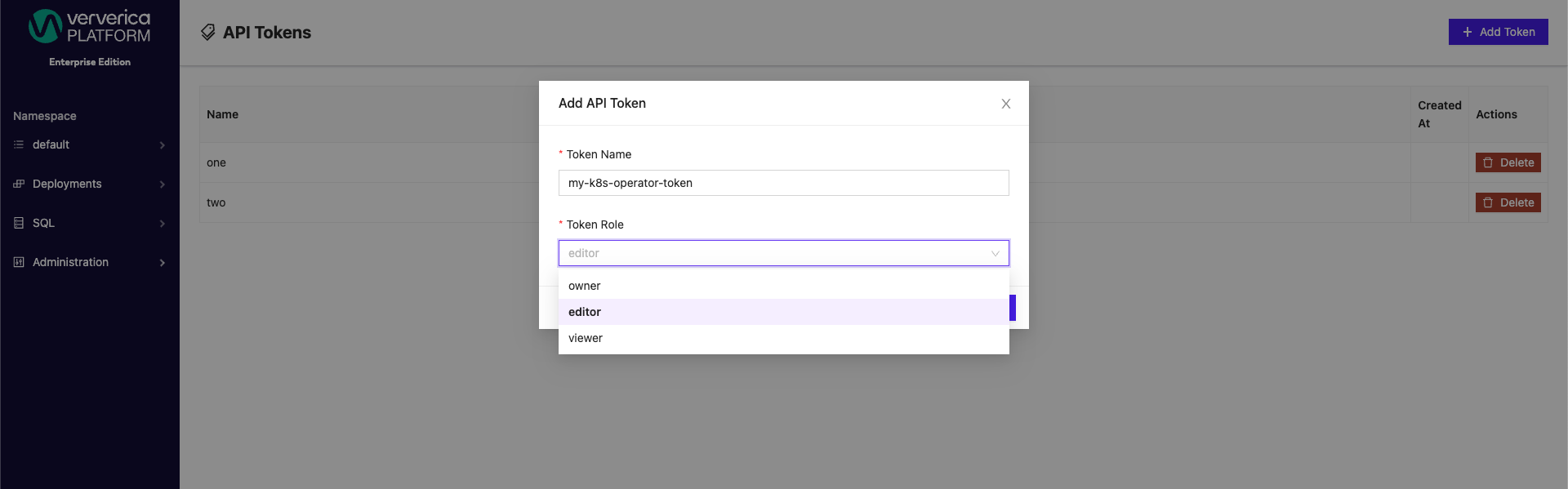 API Token Name &amp; Role Assignment