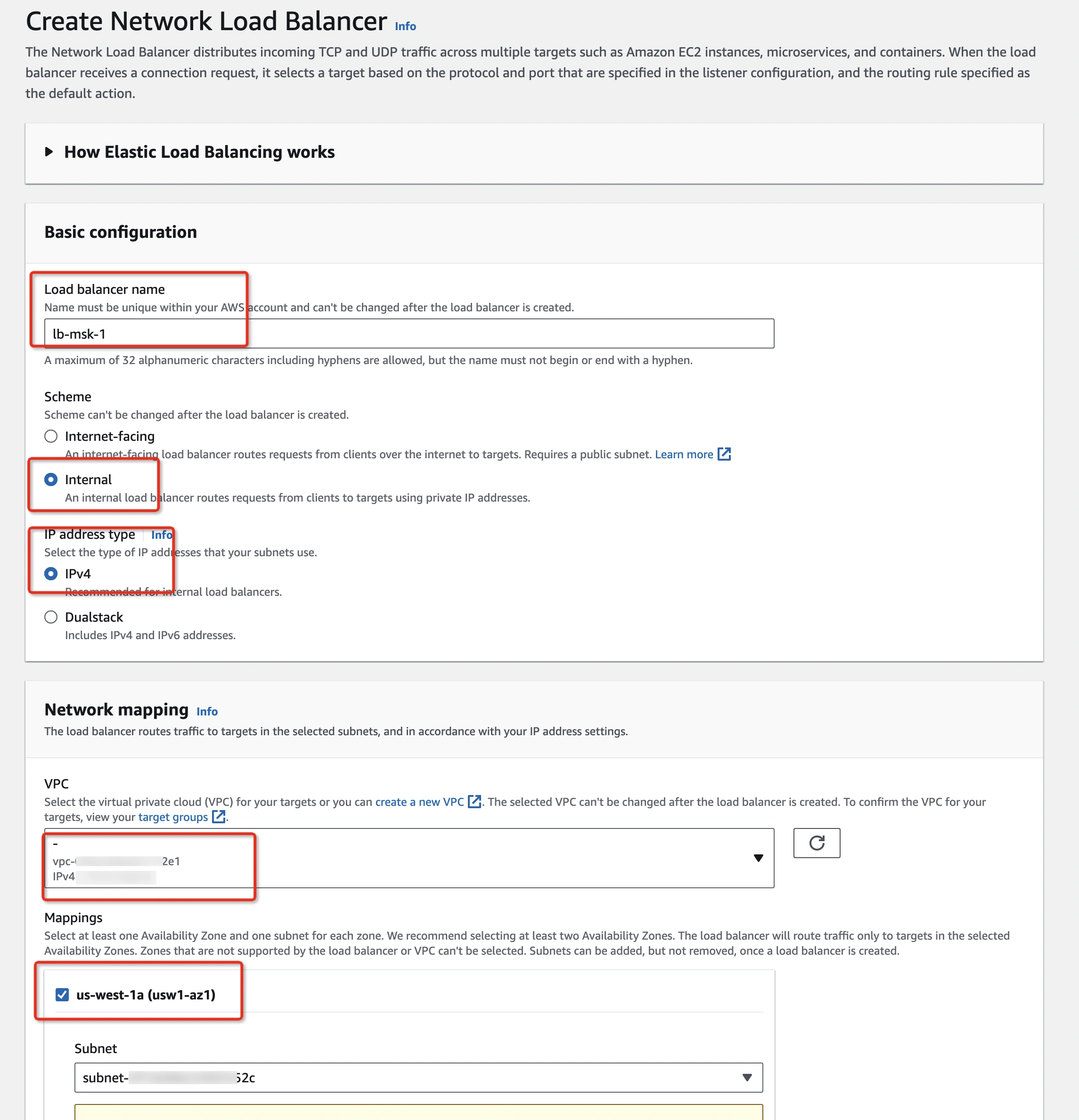 Create load balancer step 1