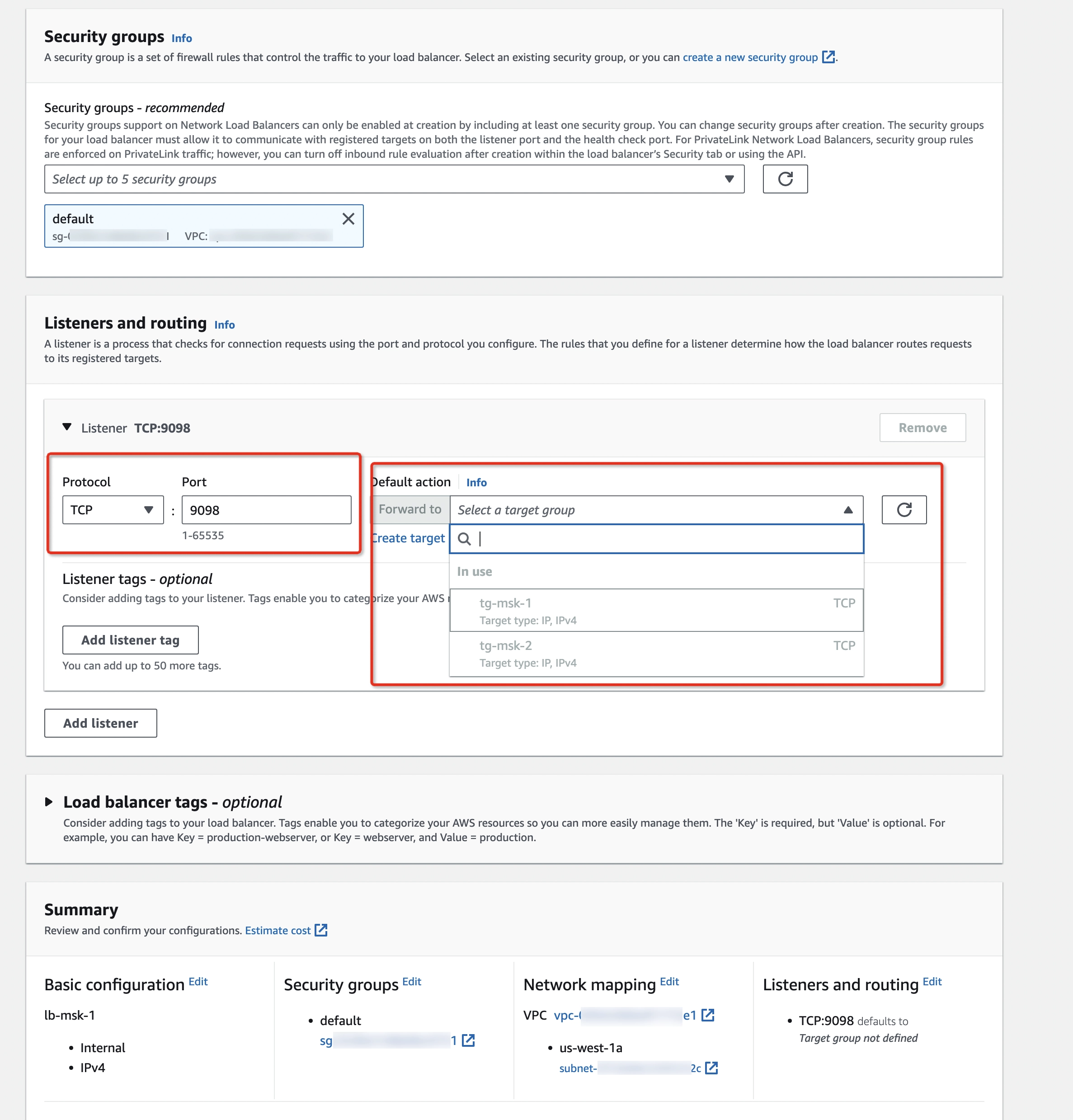 Create load balancer step 2