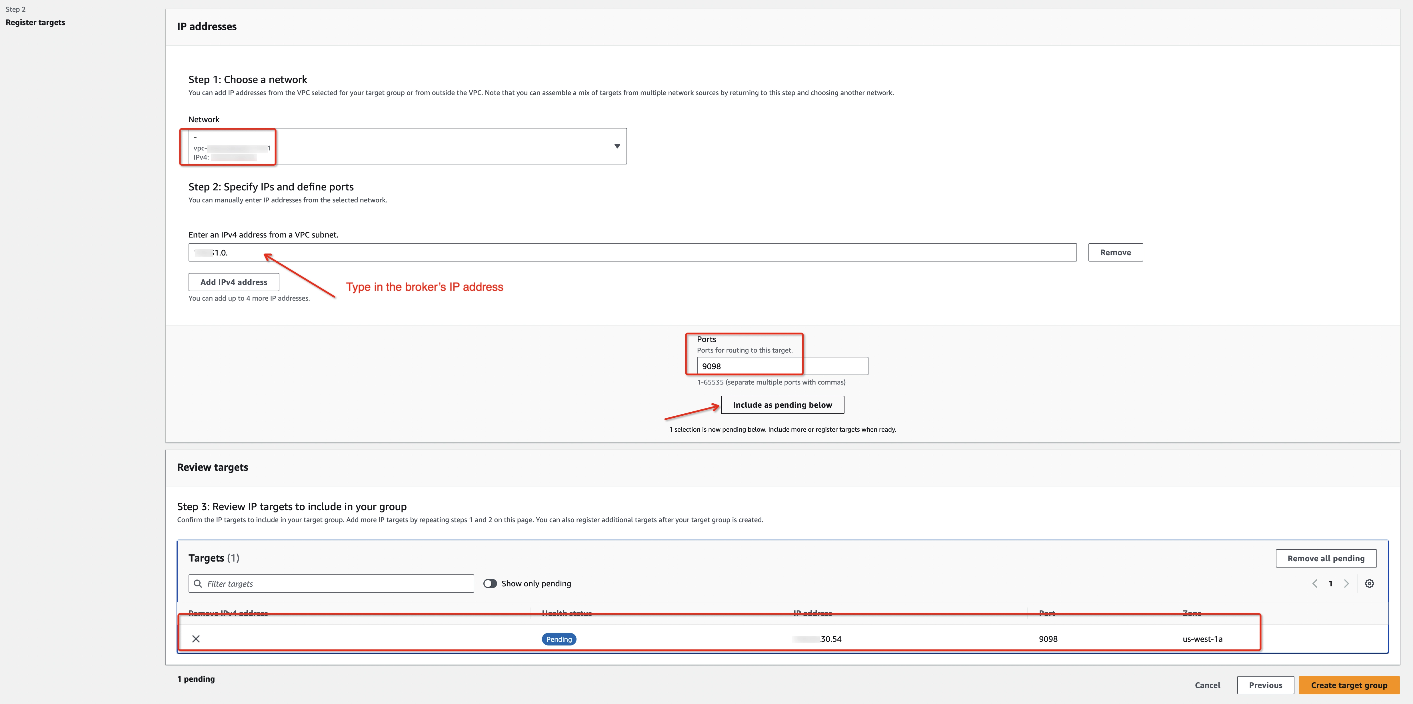 Create target group step 2