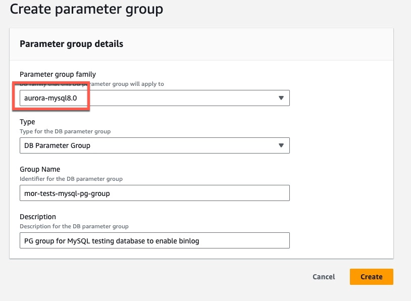 Create parameter group