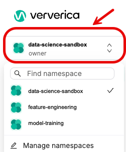 screenshot of namespace switcher dropdown