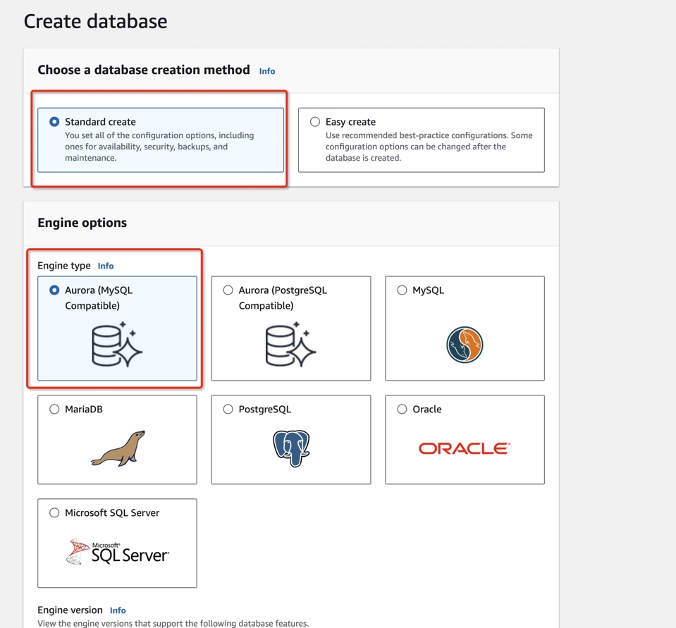 Create RDS database step 1