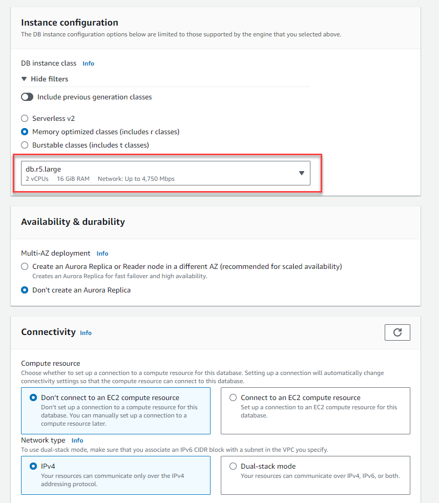 Create RDS database step 3