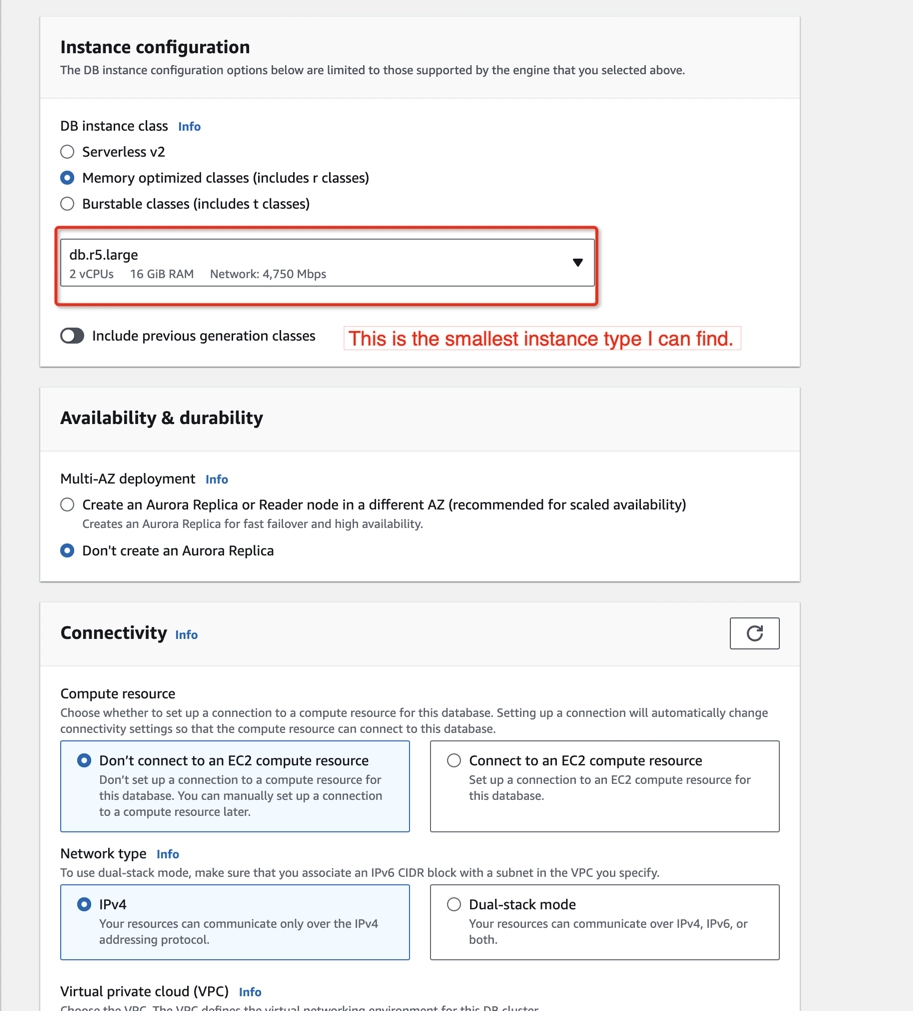 Create RDS database step 3