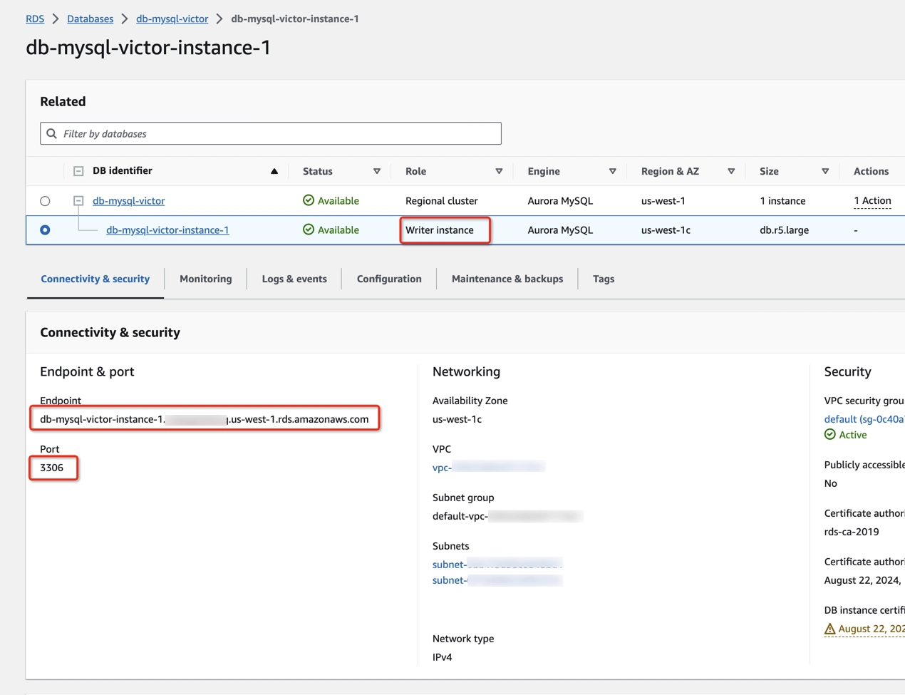 Get RDS endpoint and port