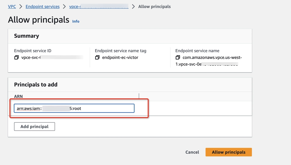Add allow principals step 2