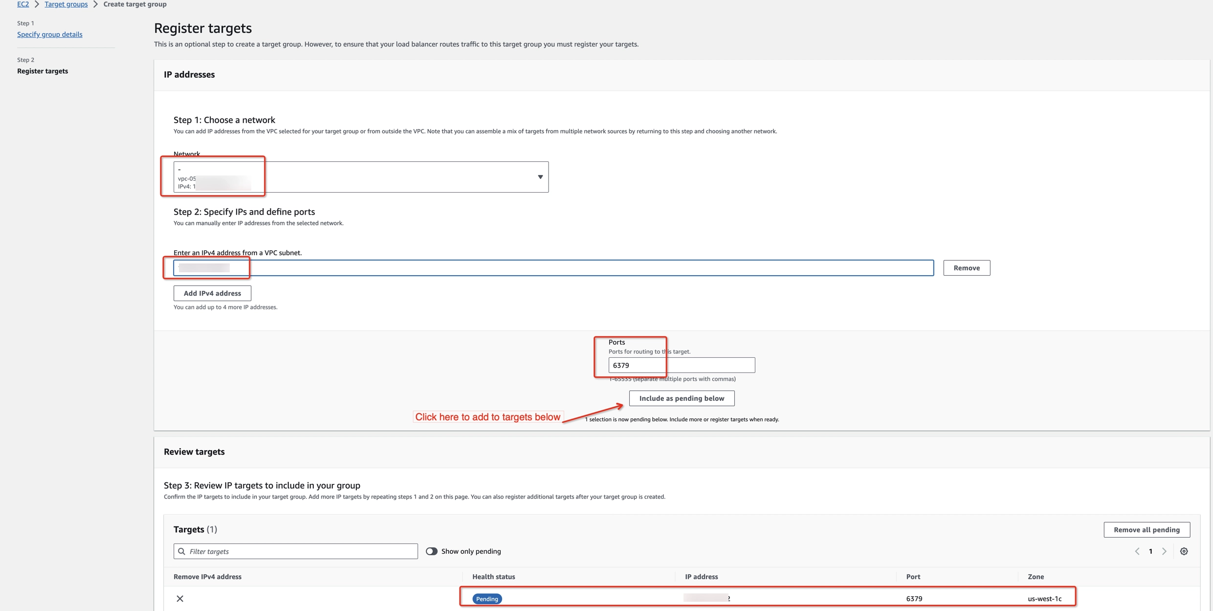 Create target group step 2