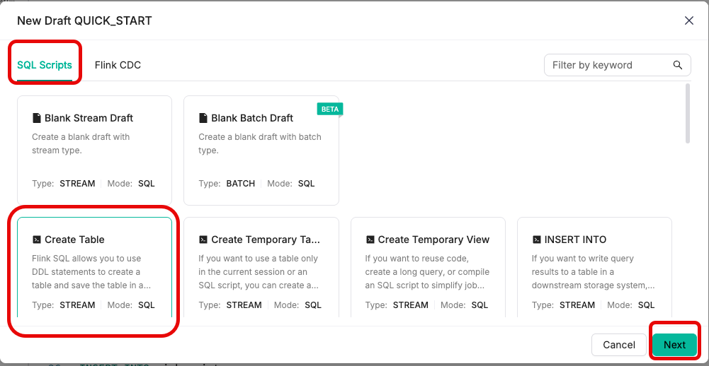SQL Template Selection