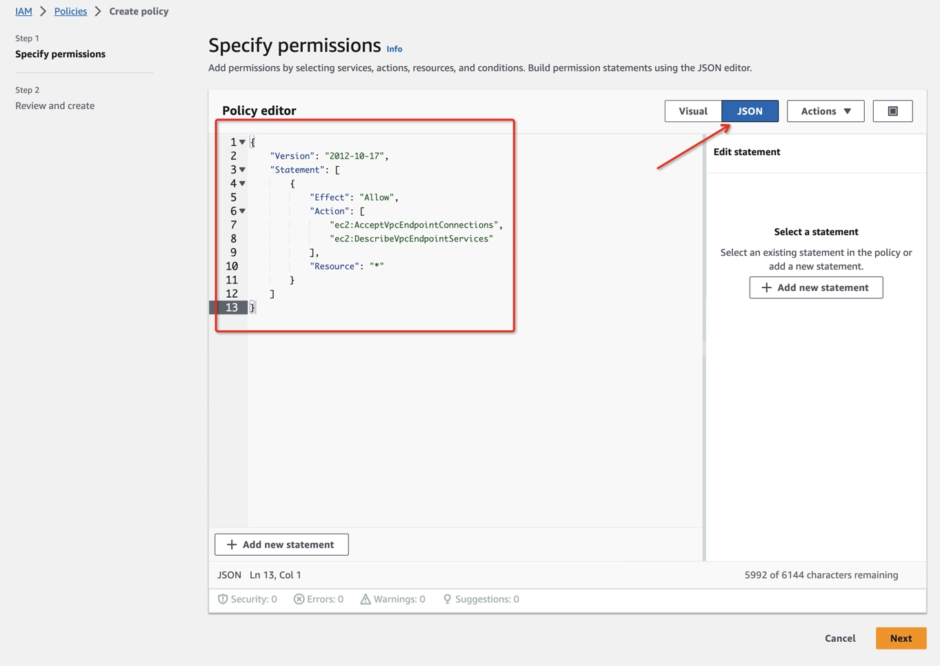 Create permissions policy